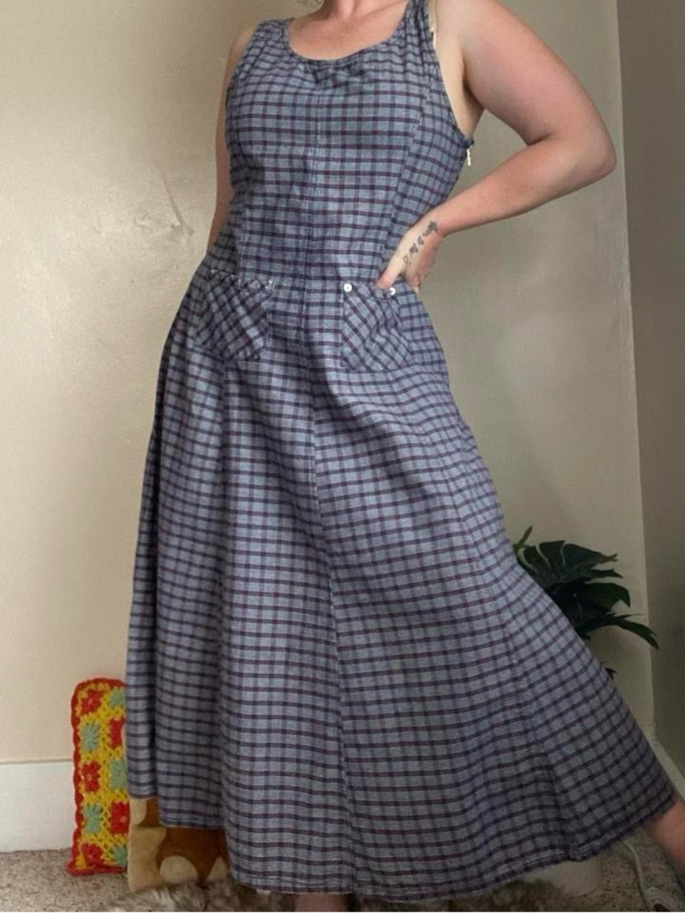 Vintage 90s sleeveless plaid maxi dress - Picture 7 of 8
